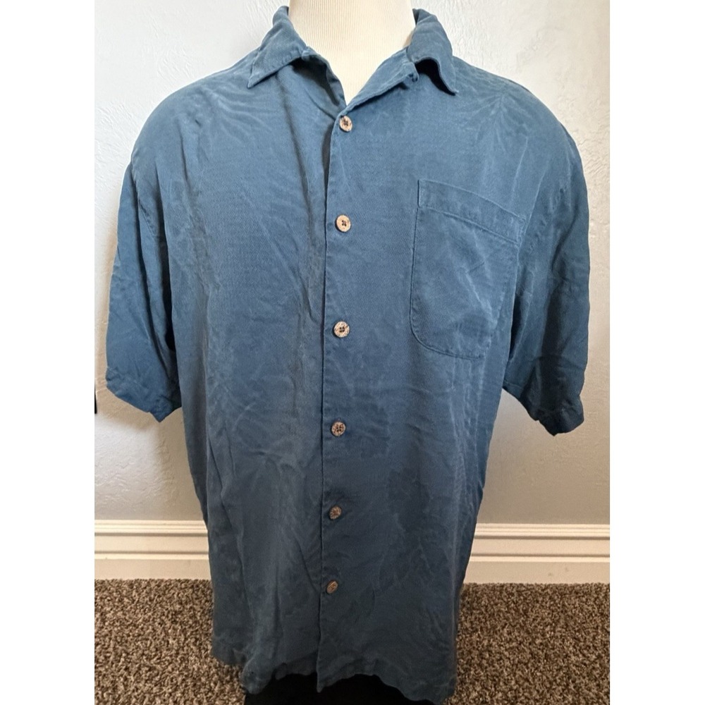 Tommy Bahama Shirt Men's Size XL Blue Short Sleeve 100% Silk Button-Up Hawaiian